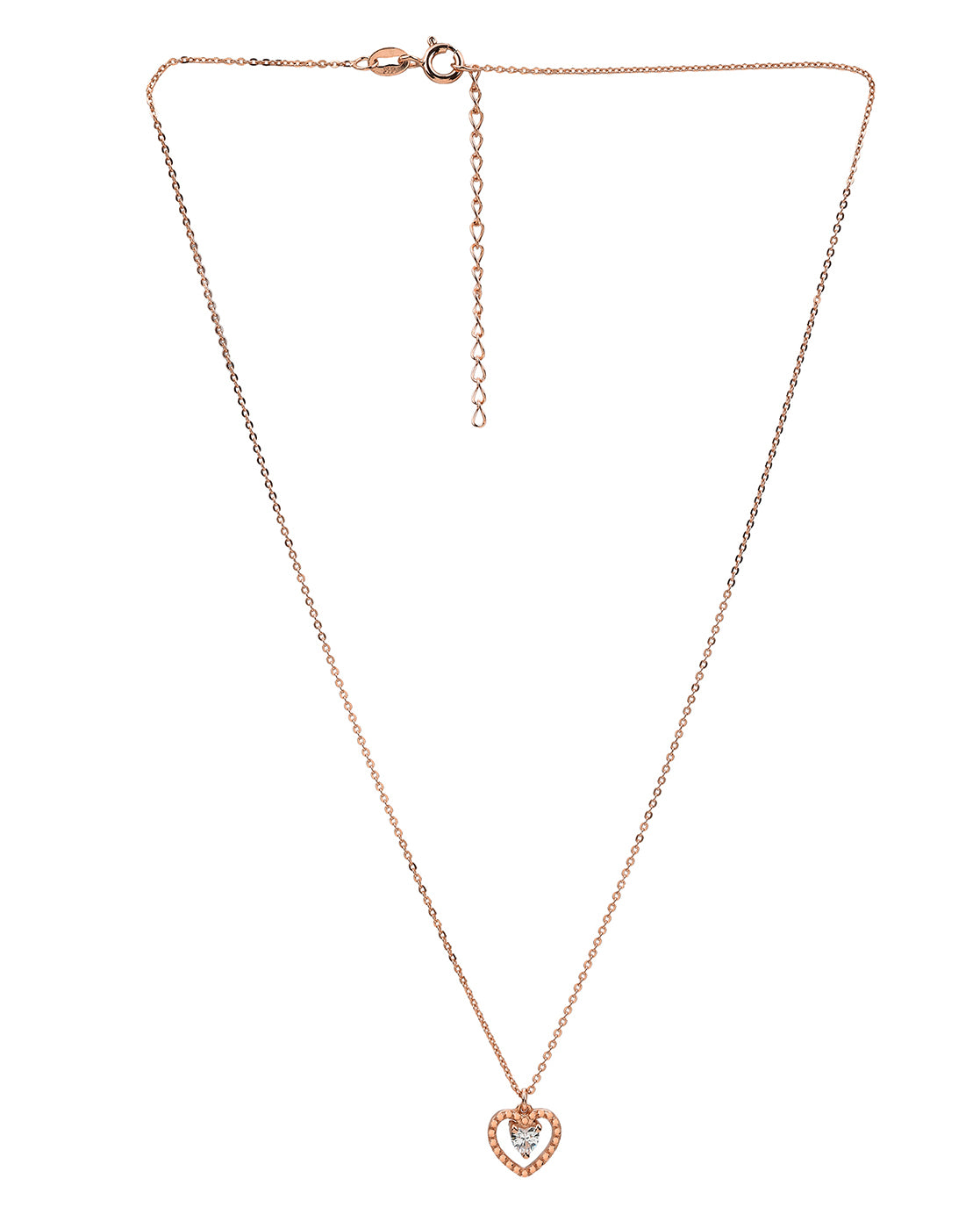 925 Sterling Silver 18kt Rose Gold Plated Solitaire Heart Pendant and Chain