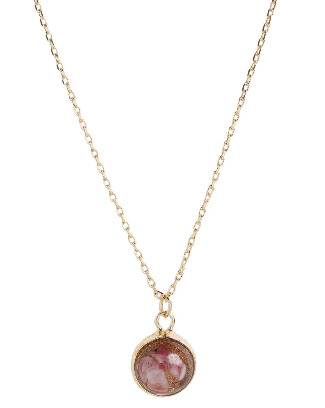 Gold Plated Floral Pink Stone Round Pendant with Chain