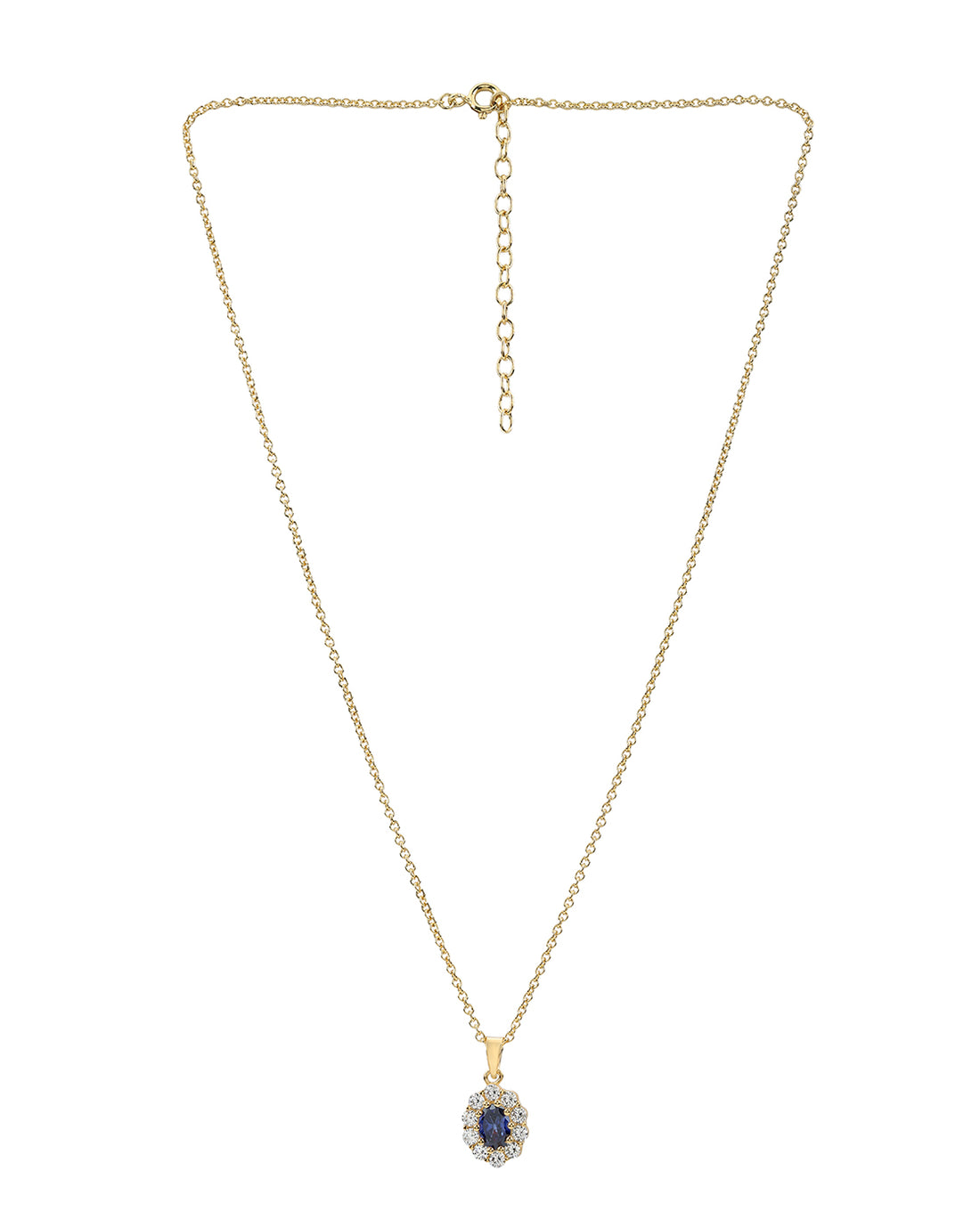 Premium 18kt Gold Plated Blue Sapphire CZ Halo Pendant with Chain