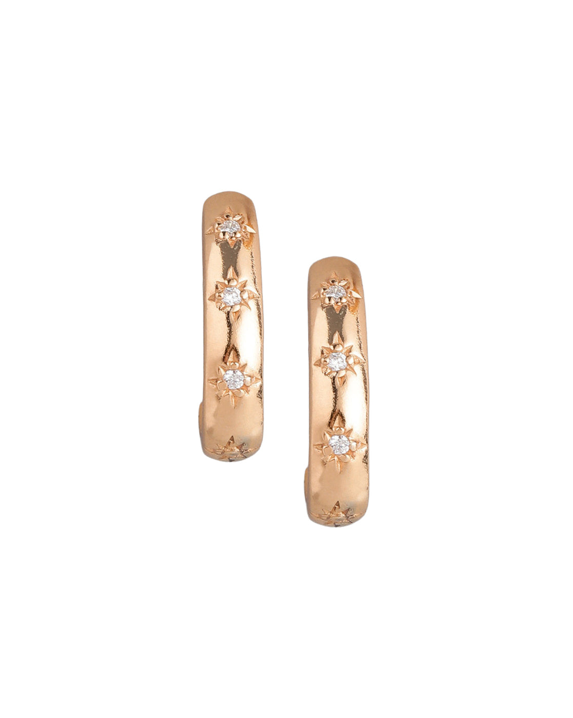 925 Sterling Silver 18kt Rose Gold Plated CZ Half Hoop Earring