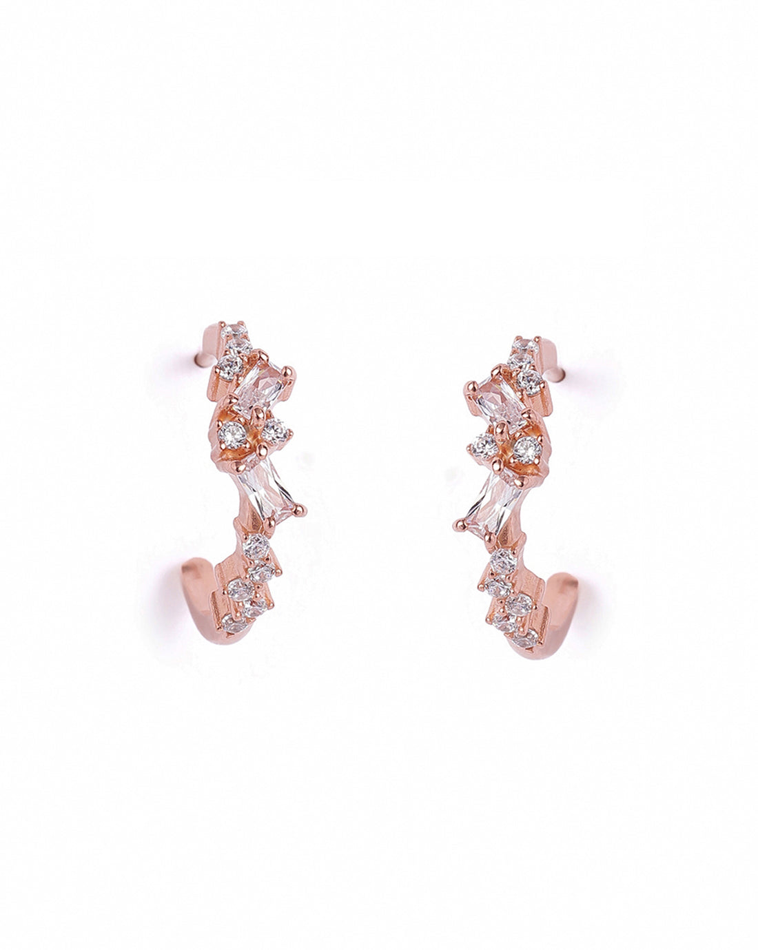 18kt Rose Gold Plated Baguette CZ Half Hoop Earring