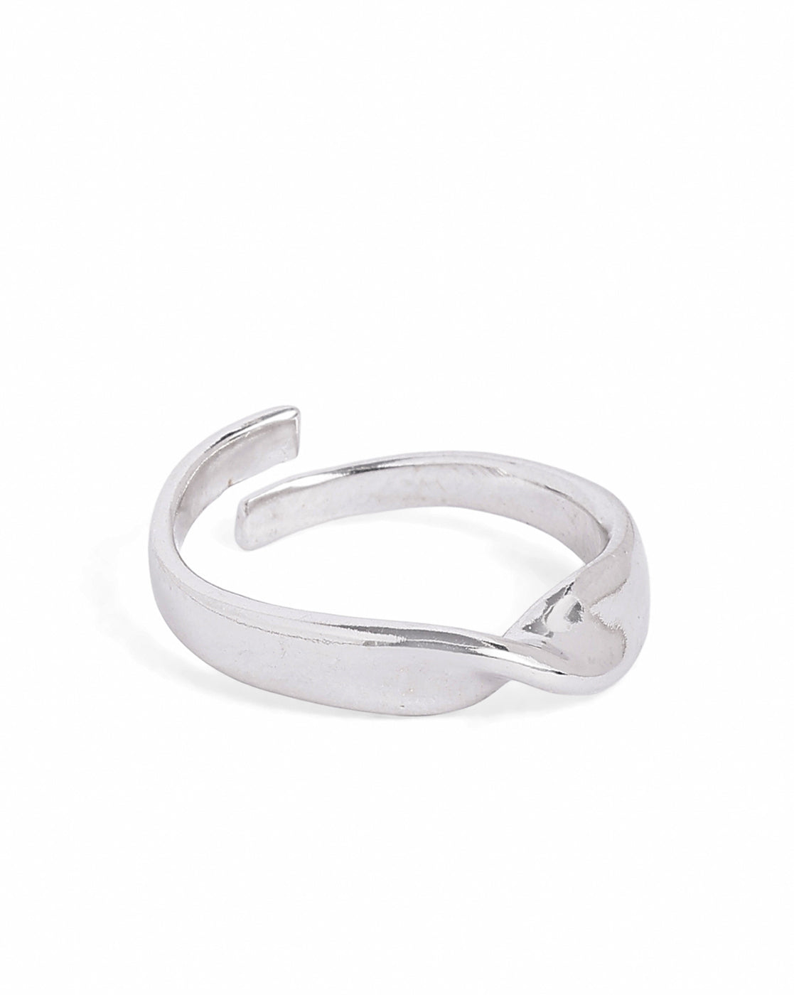 Rhodium Plated Contemporary Twisted Design Adjustable Ring