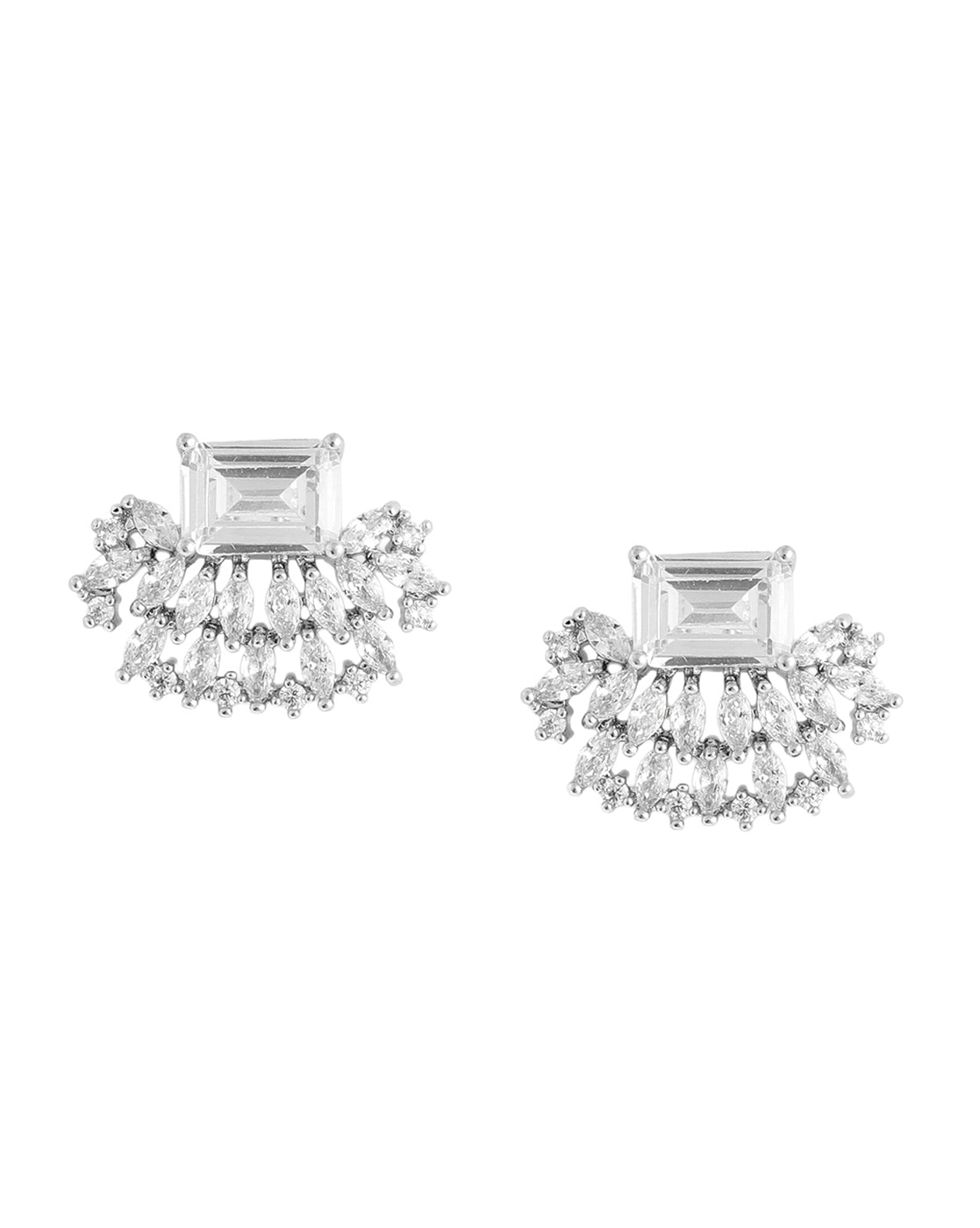 Silver Plated CZ Studded Baguette Marquise Party wear Stud Earring