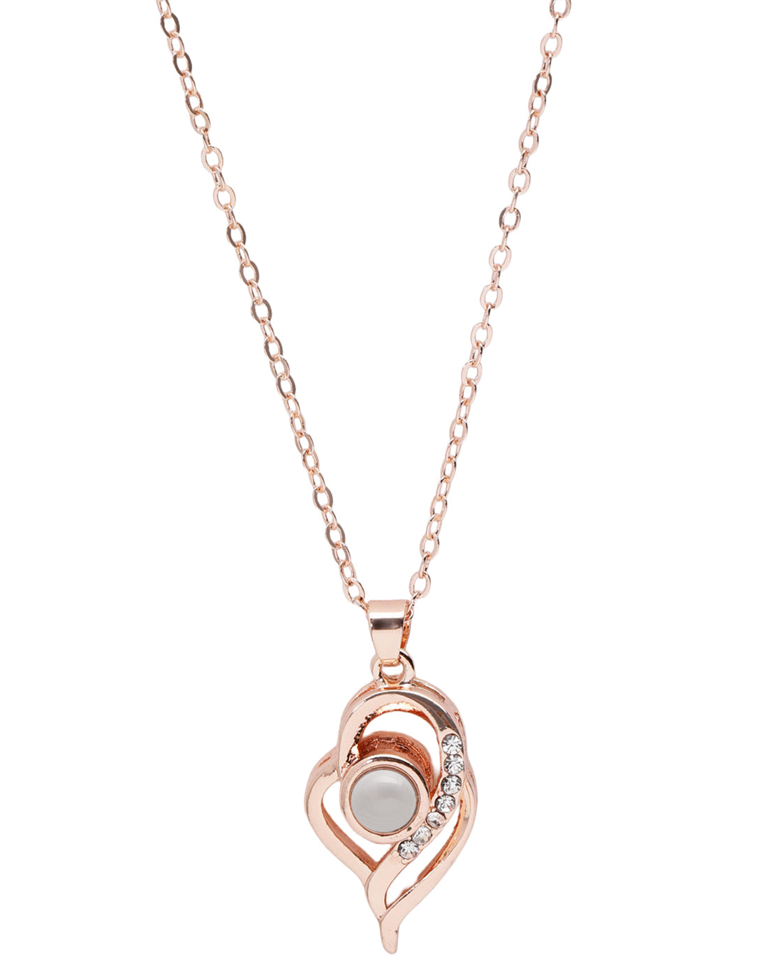 Rose Gold Plated CZ Studded Heart Pendant and Chain