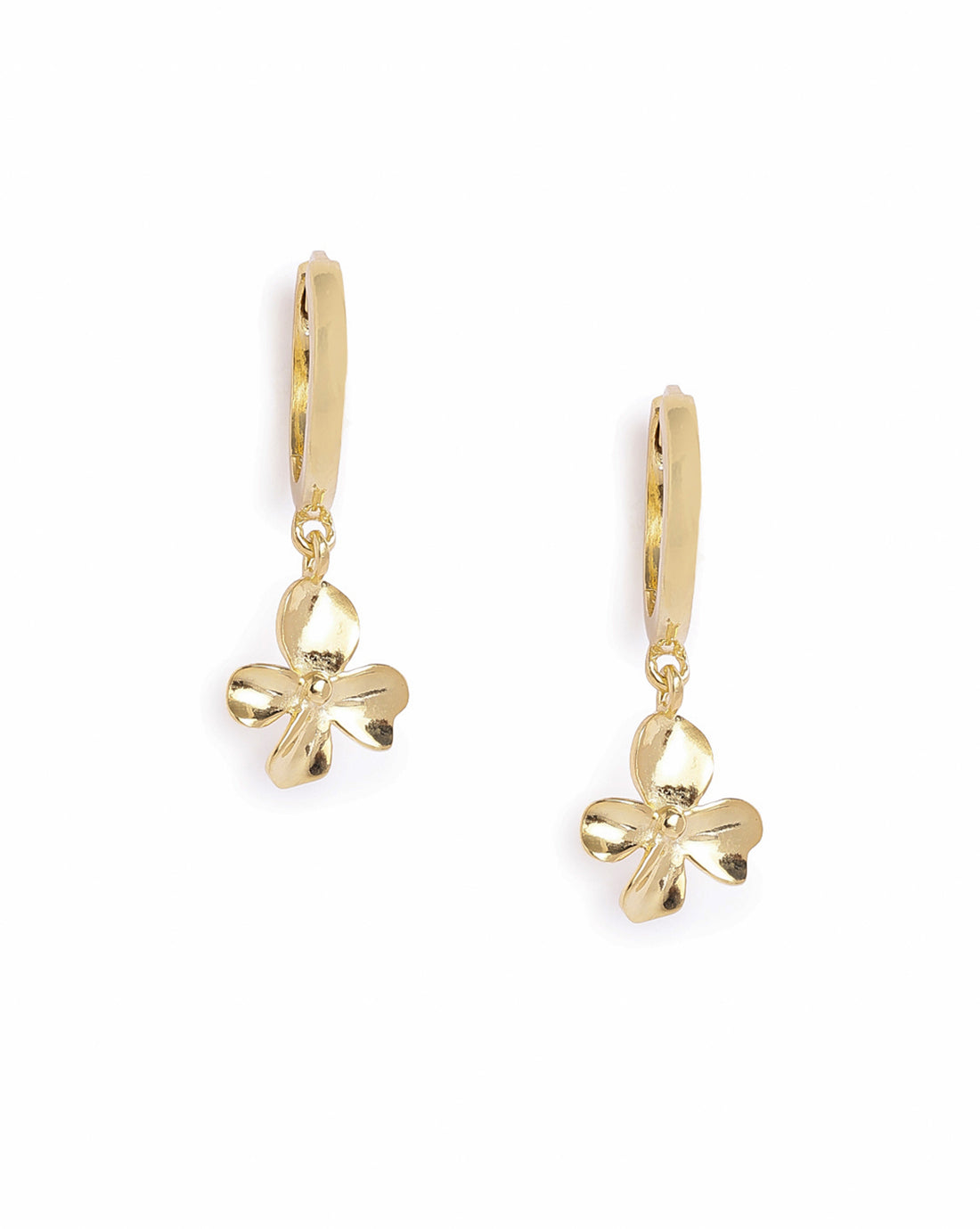 18kt Gold Plated Dangling Blossoming Flower Mini Hoop Earring