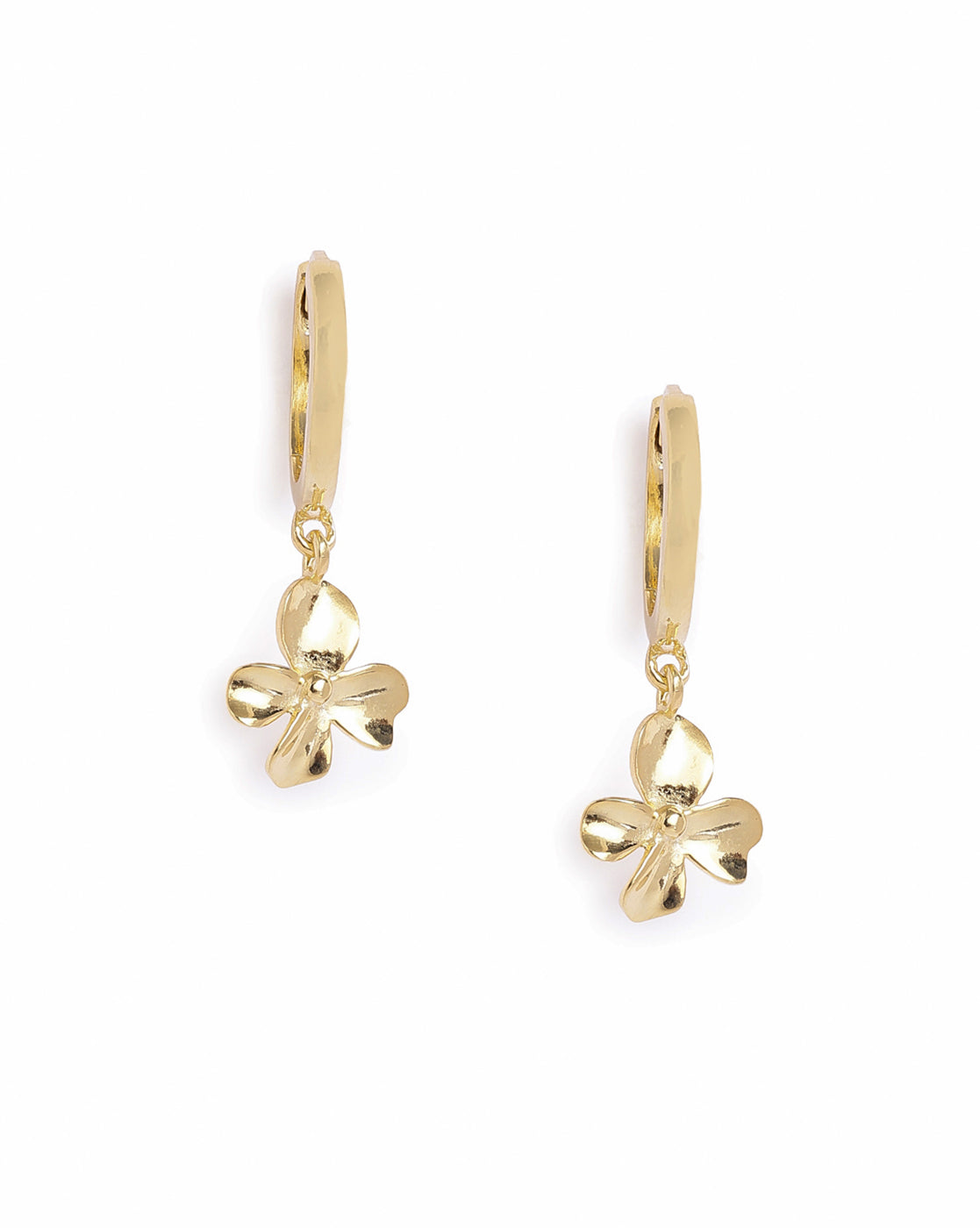 18kt Gold Plated Dangling Blossoming Flower Mini Hoop Earring