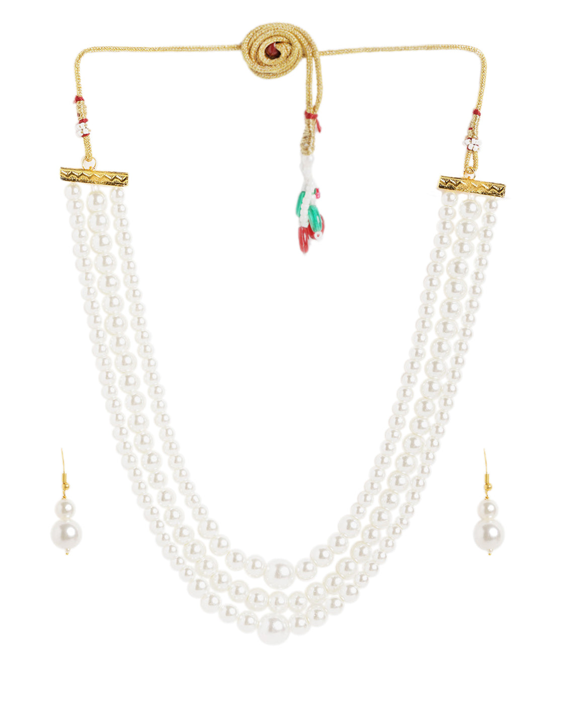 Gold Plated Triple Strand Graduation Pearl Necklace with Earring Set