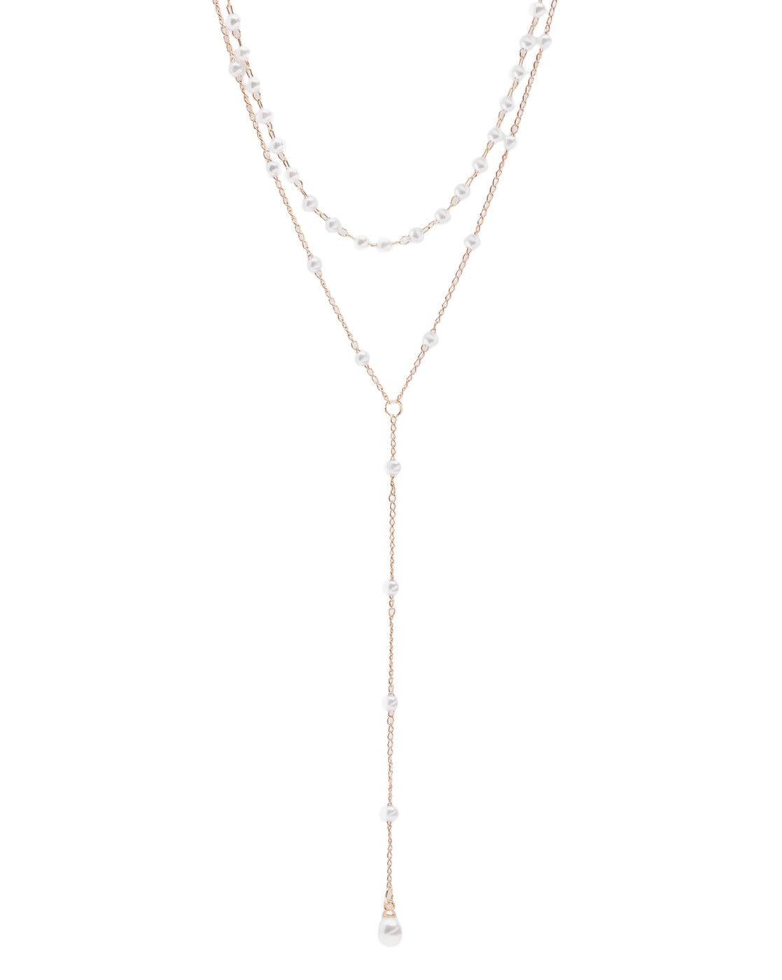 Gold Plated Elegant Pearl Layered Lariat Necklace