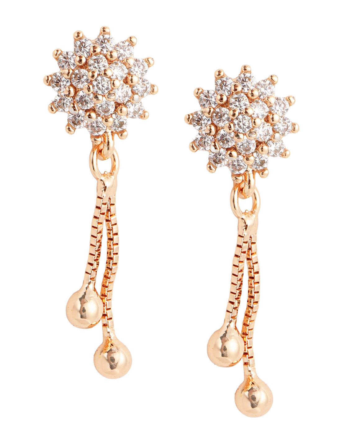 Rose Gold Plated Elegant CZ Cluster Floral Dangle Earrings