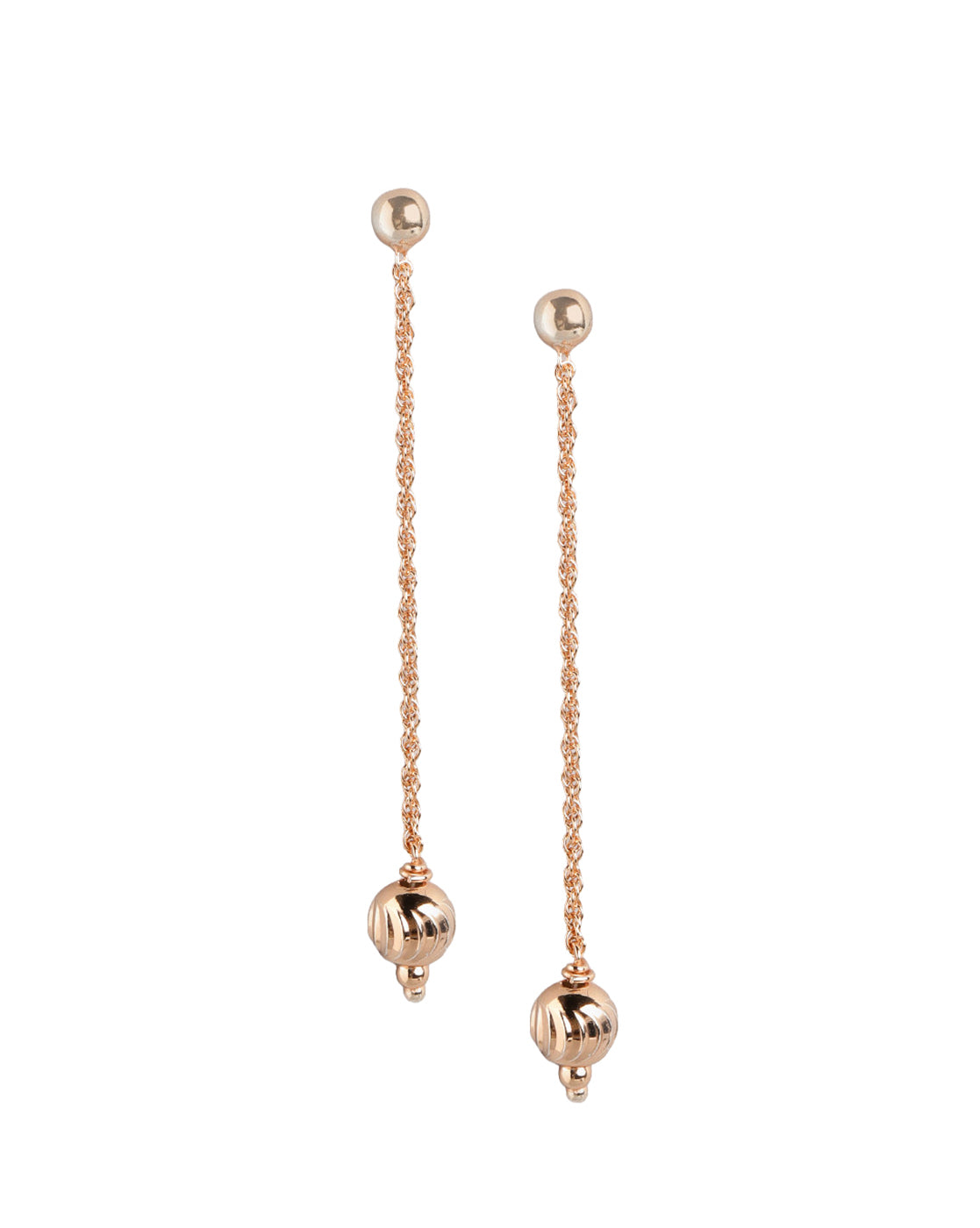 925 Sterling Silver 18kt Rose Gold Plated Dangling Ball with Chain Drop Earring