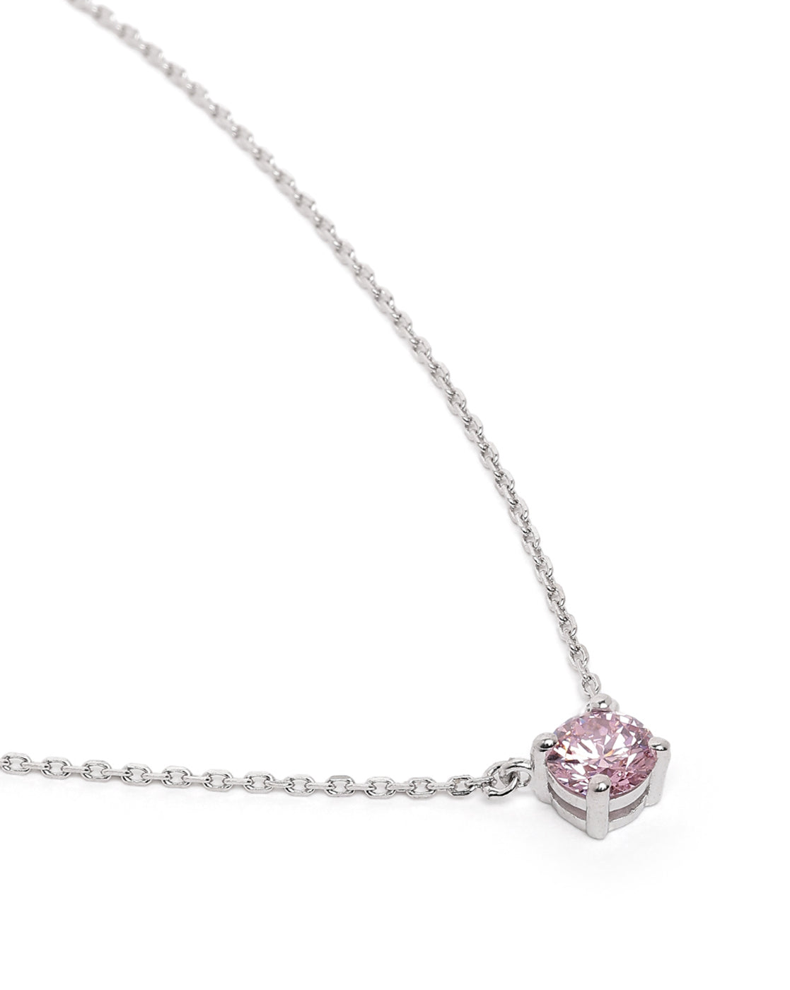 Rhodium Plated Dangling Pink Solitaire Necklace