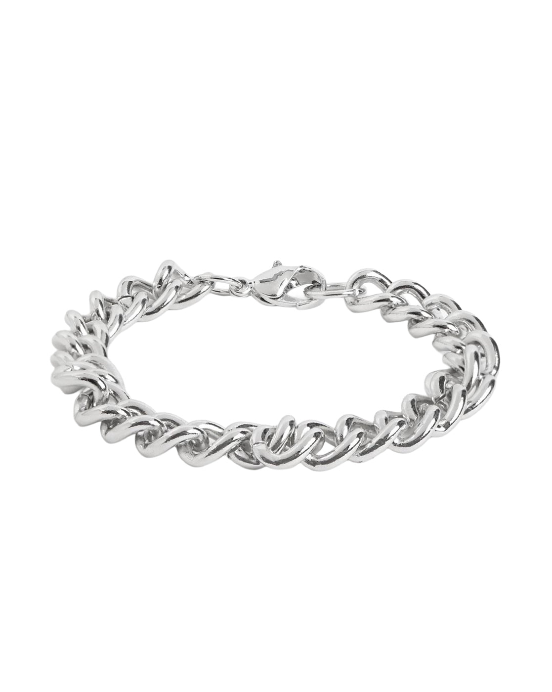 Men Silver Plated Curb Chain Bracelet