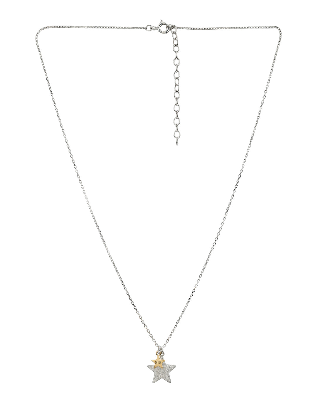 18kt Gold and Rhodium Plated Double Star Sis Pendant with Chain