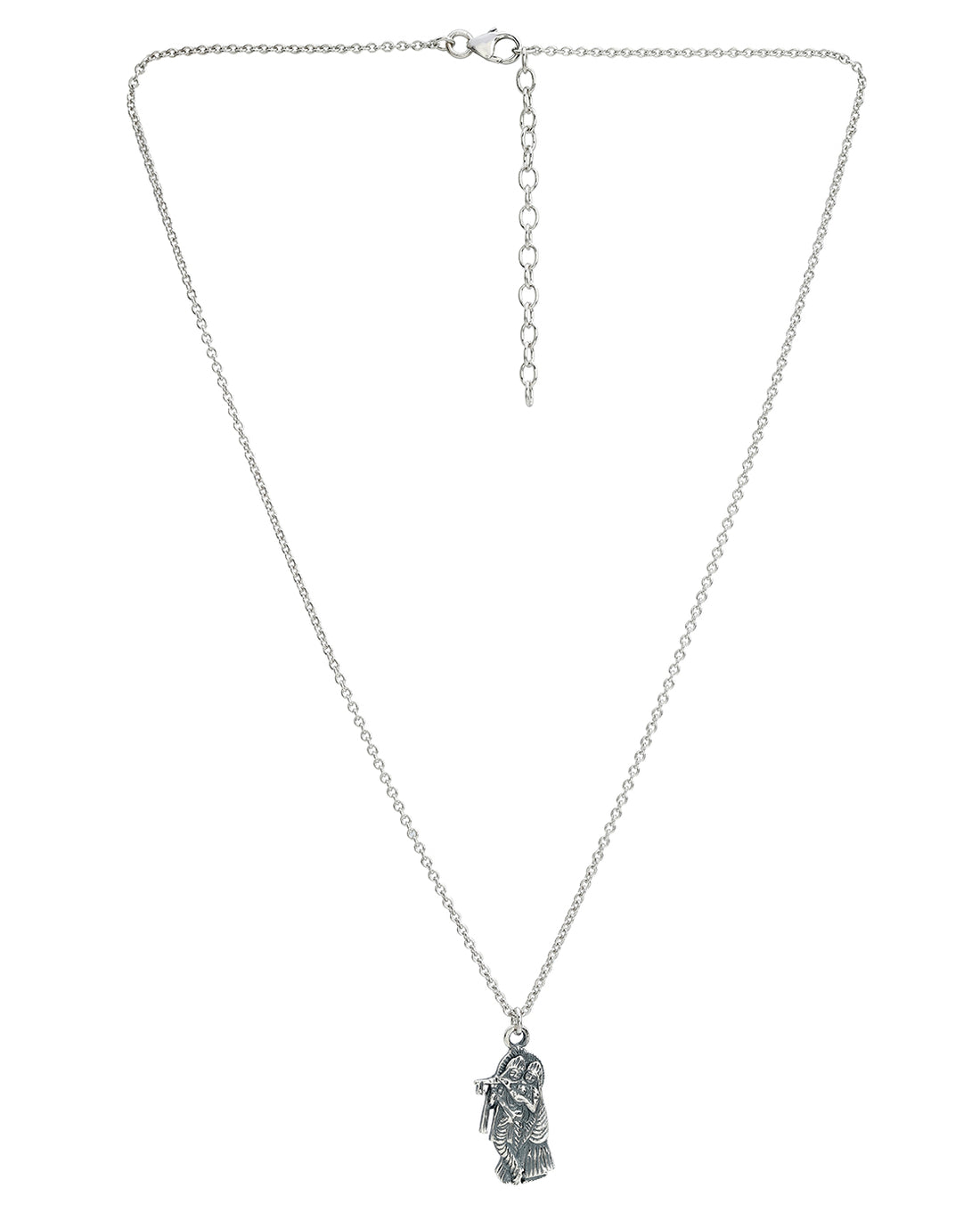 Rhodium Plated Radha and Krishna Oxidised Pendant and Chain for Unisex