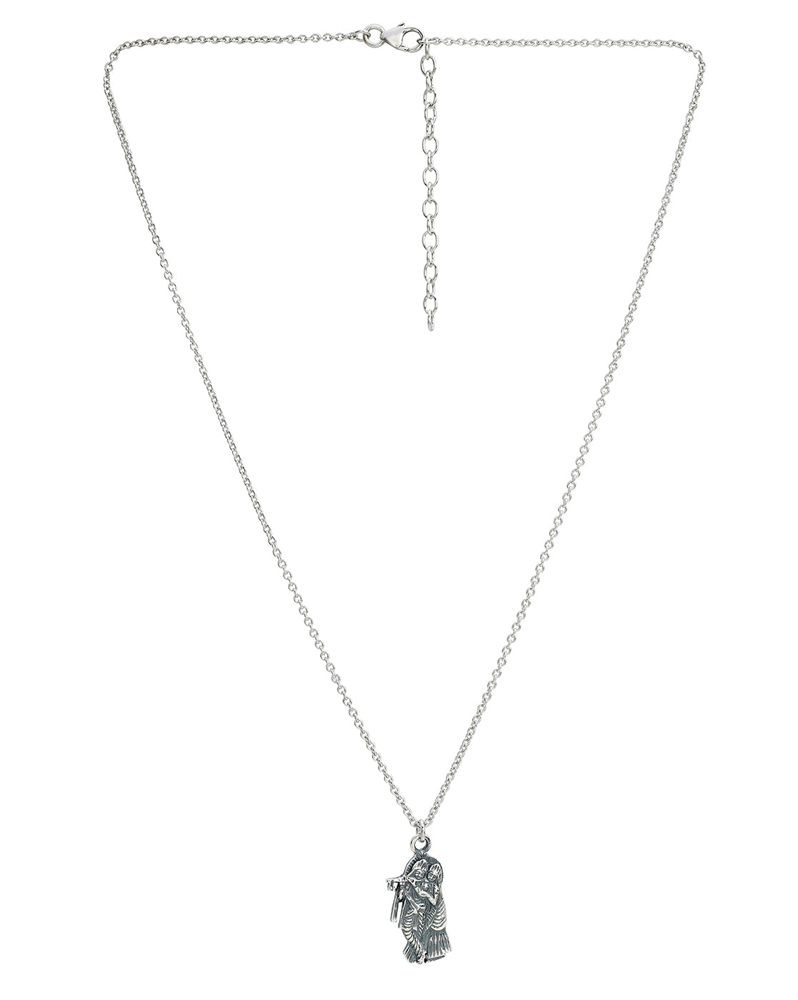 Rhodium Plated Radha and Krishna Oxidised Pendant and Chain for Unisex