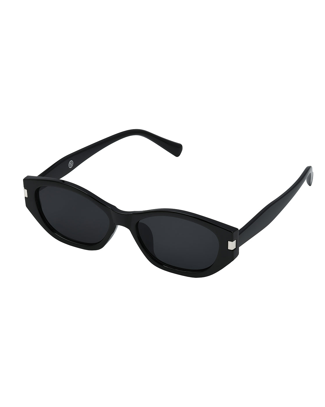 Women Black & Silver Toned UV Protected Black Lens Oval Sunglasses