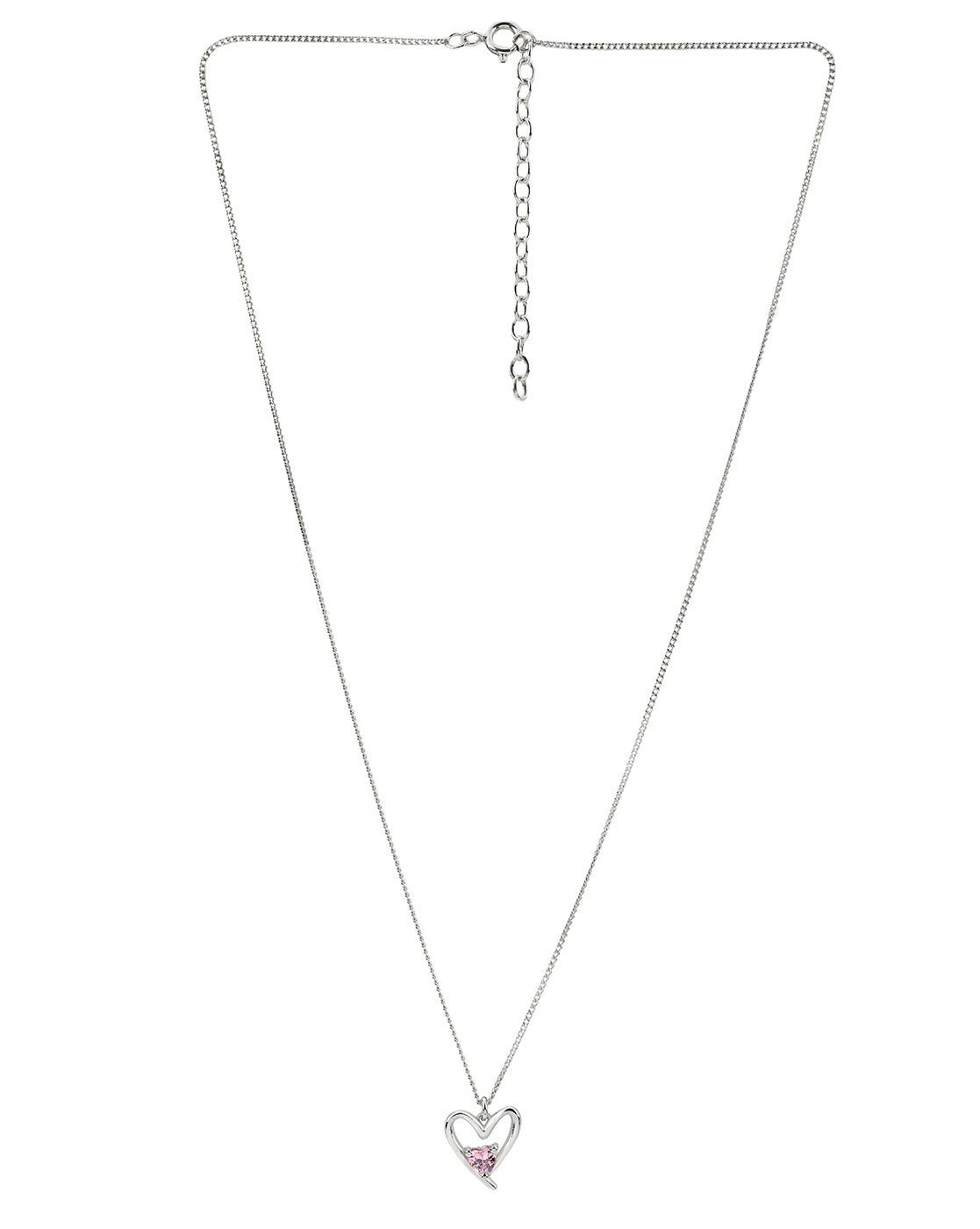 Rhodium Plated Solitaire Heart Pendant and Chain