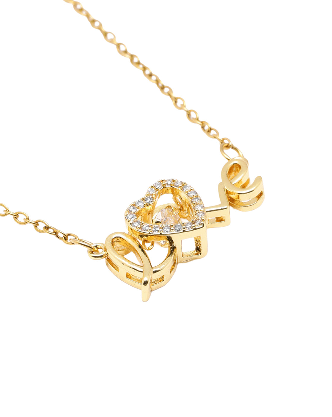 Gold Plated CZ Sparkle Solitaire Love Heart Script Necklace