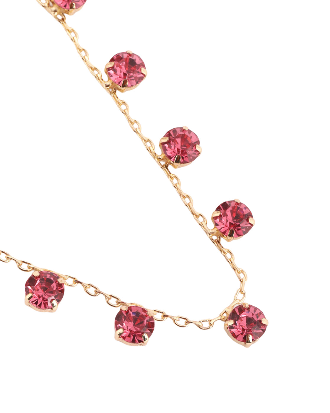 Gold Toned Fashionable Pink Crystal Solitaire Charm Necklace