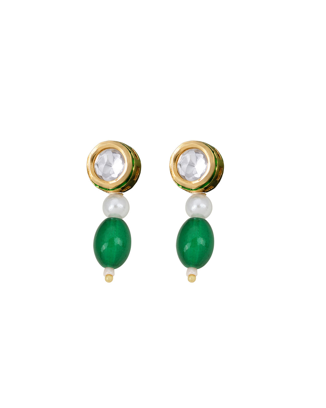 Gold Plated Emerald Green & Pearl Beaded and CZ Jewellery Set