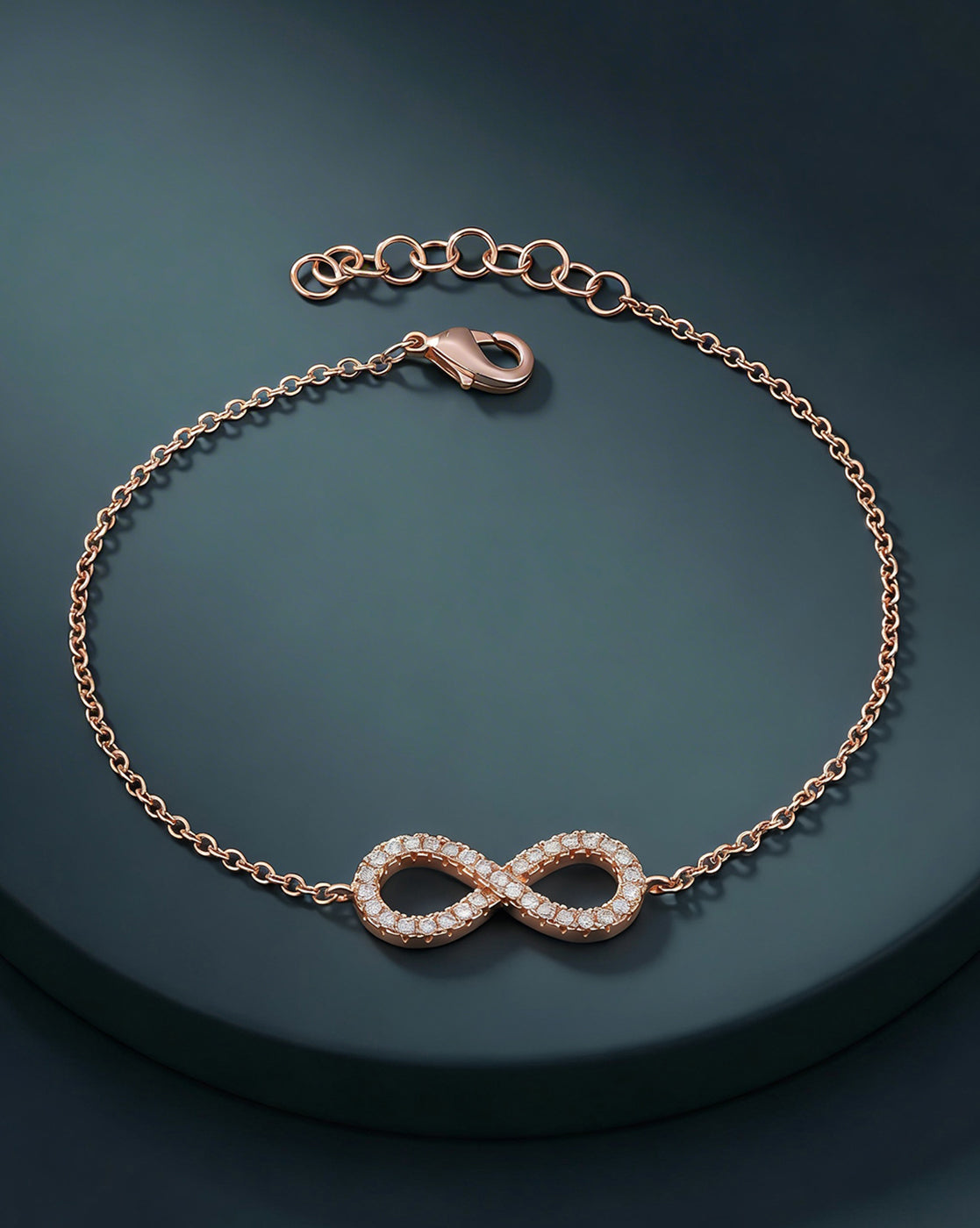 18kt Rose Gold Plated CZ Infinity Charm Bracelet