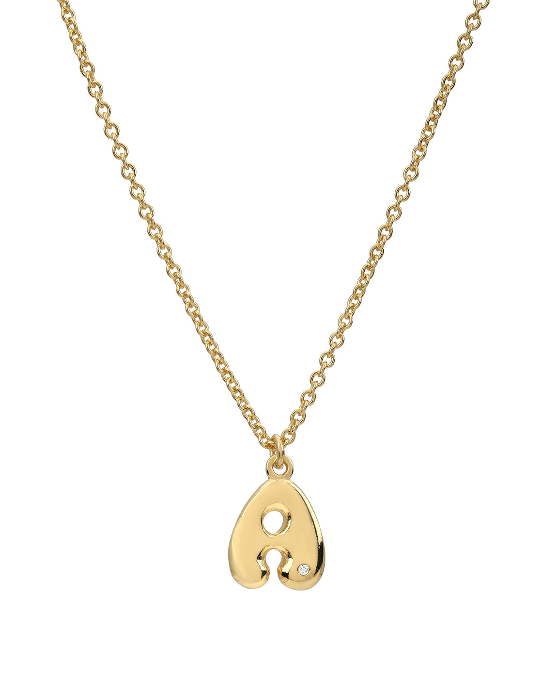 18kt Gold Plated CZ Bubble Letter R Pendant and Chain