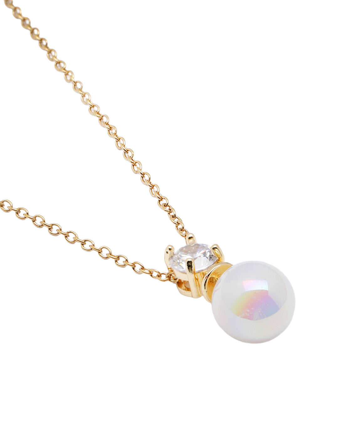 Gold Plated Solitaire Studded Dangling Pearl Pendant and Chain