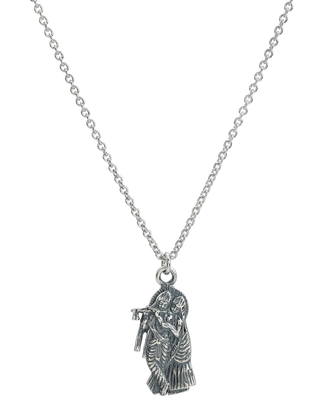 Rhodium Plated Radha and Krishna Oxidised Pendant and Chain for Unisex