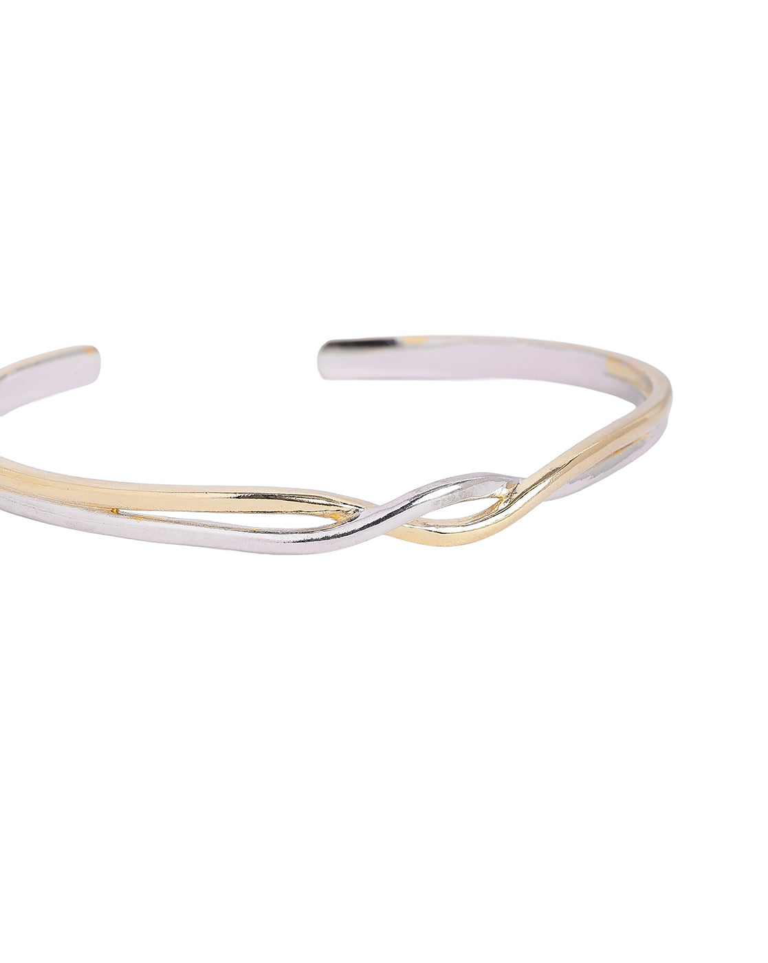 Rhodium and 18kt Gold Plated Twisted Cuff Bangle