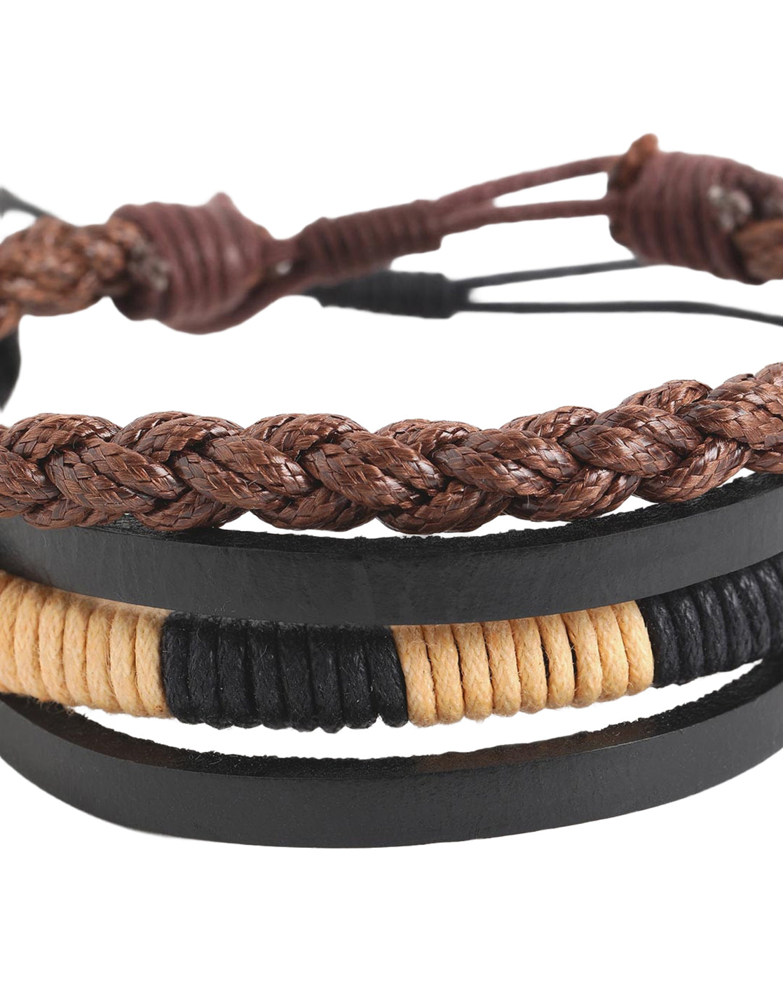 Men Set of 2 Bohemian Multistrand Adjustable Faux Leather Bracelet