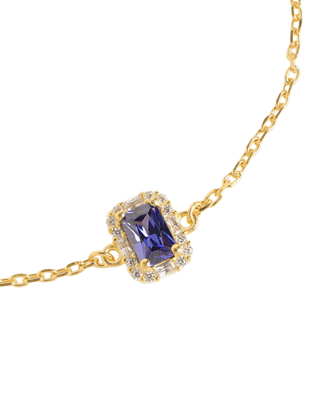 18kt Gold-Plated Sapphire-Blue CZ Halo Adjustable Bracelet