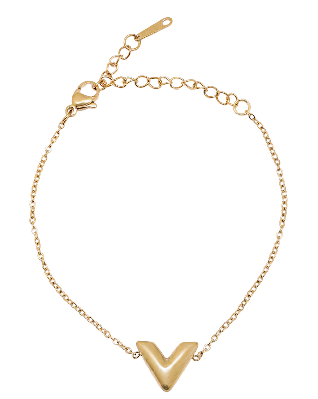 Gold-Plated Petite V Shaped Heart Adjustable Bracelet