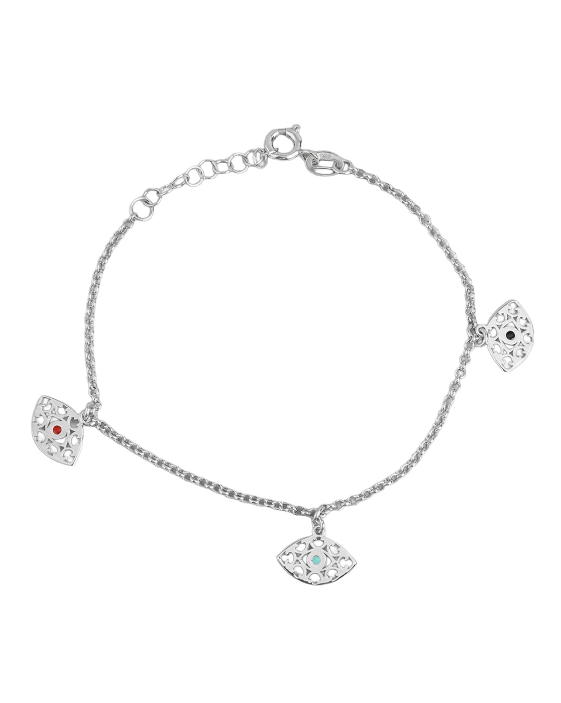 925 Sterling Silver Rhodium-Plated Enameled Evil Eye Charm Bracelet
