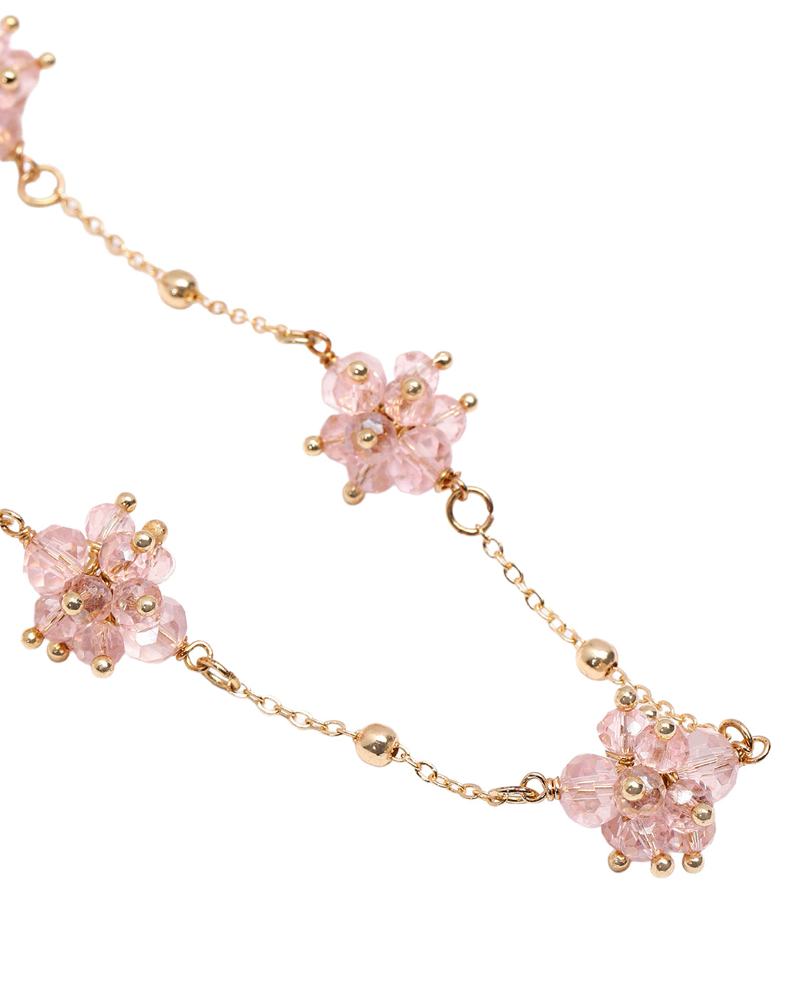 Gold Plated Dainty Rose Pink Beaded Floral Necklace
