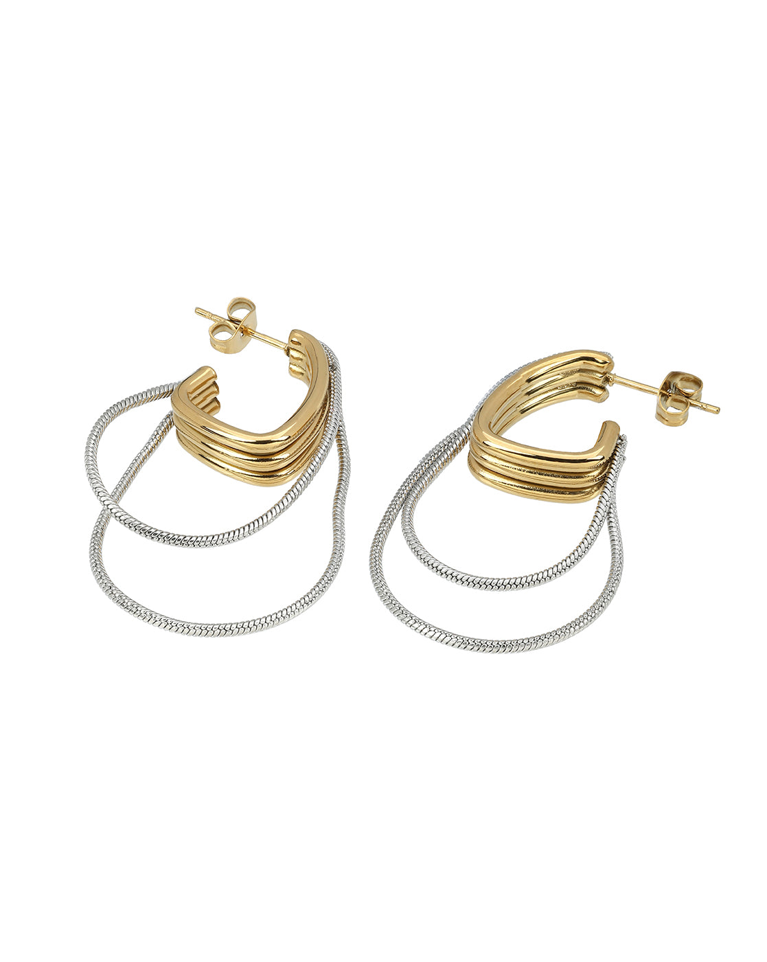 Gold & Silver Plated Fancy Bold Multi Loop Chain Half Hoop Earring