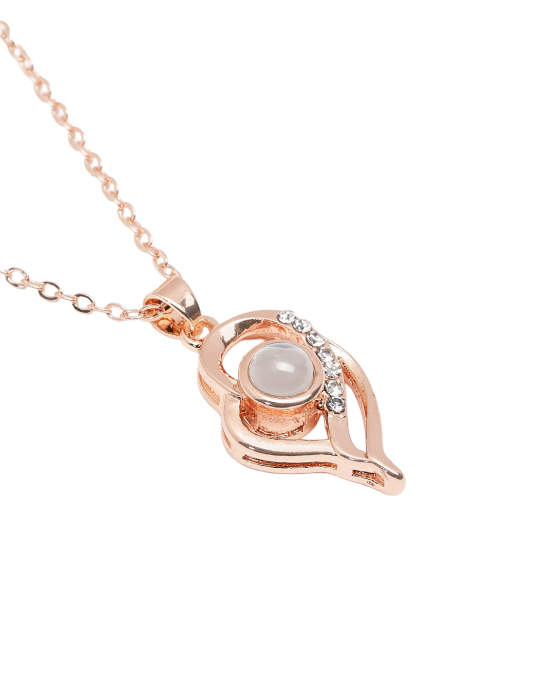 Rose Gold Plated CZ Studded Heart Pendant and Chain