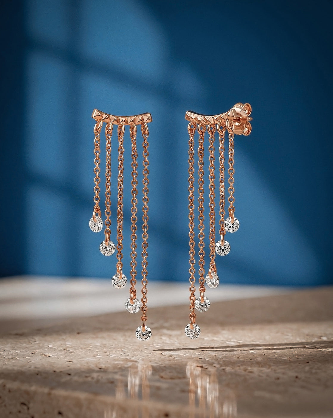 18kt Rose Gold Plated Dangling CZ and Chandelier Drop Earring