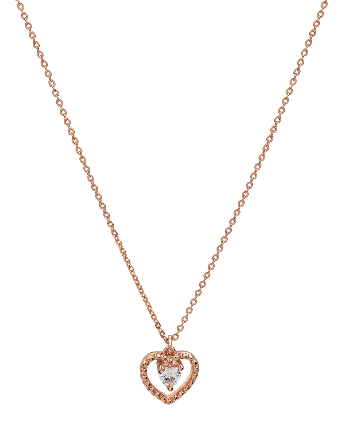 925 Sterling Silver 18kt Rose Gold Plated Solitaire Heart Pendant and Chain