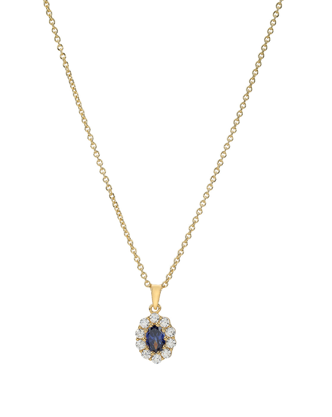 Premium 18kt Gold Plated Blue Sapphire CZ Halo Pendant with Chain