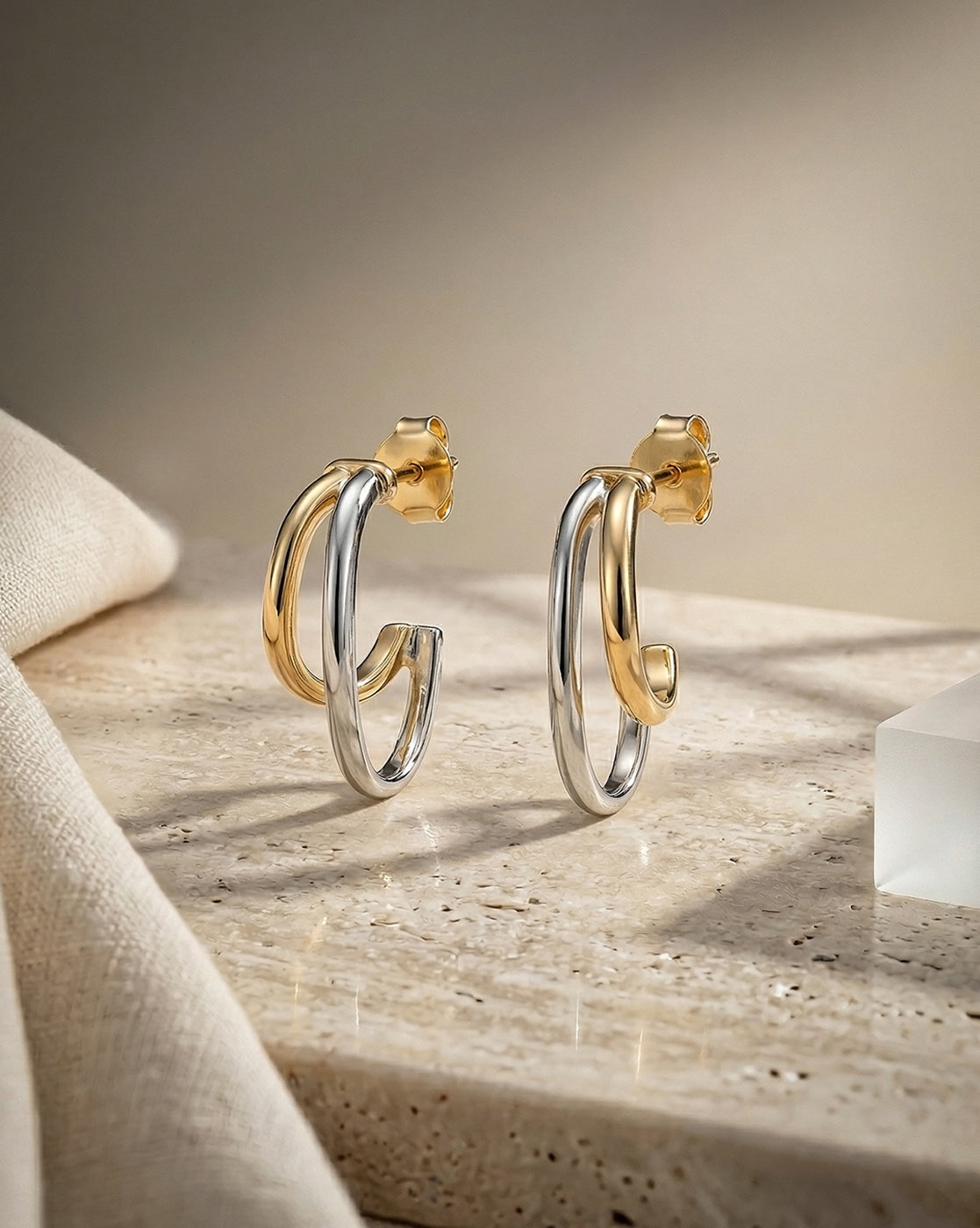 Two Toned Plated Sculpted Half Hoop Earring