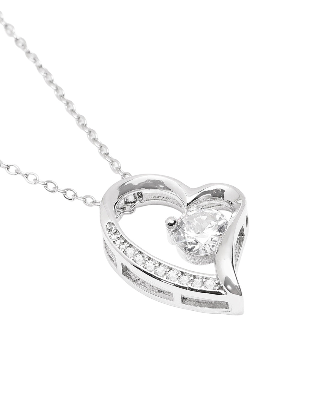 Silver Plated Solitaire & Sparkling CZ Heart Pendant and Chain