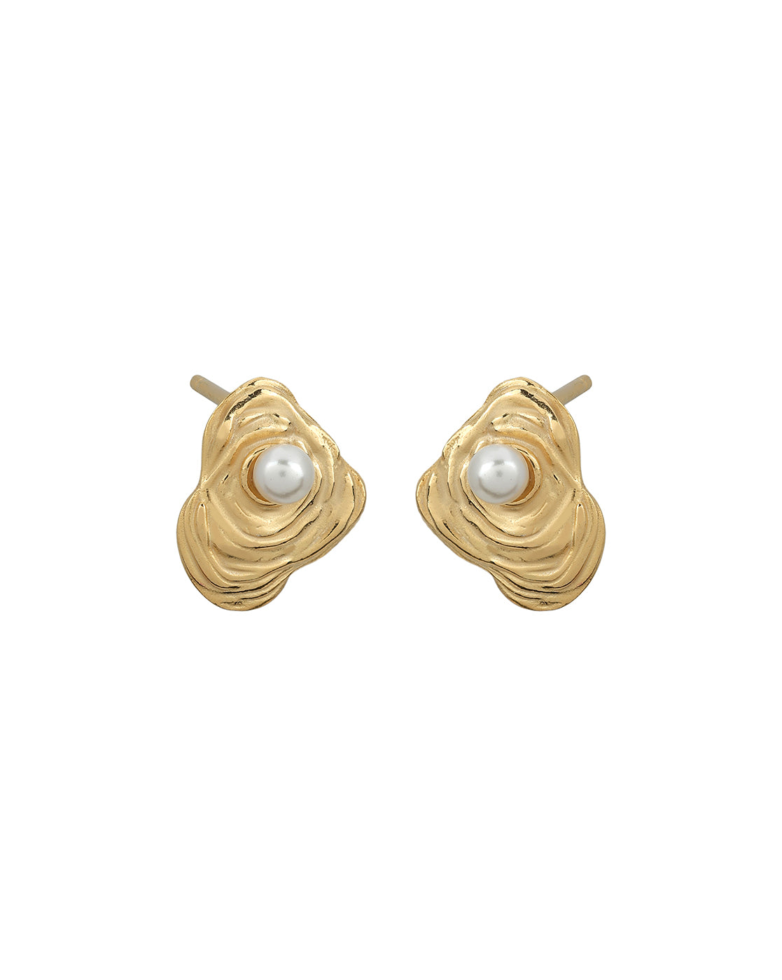 18kt Gold Plated Pearl Contemporary Petite Stud Earring
