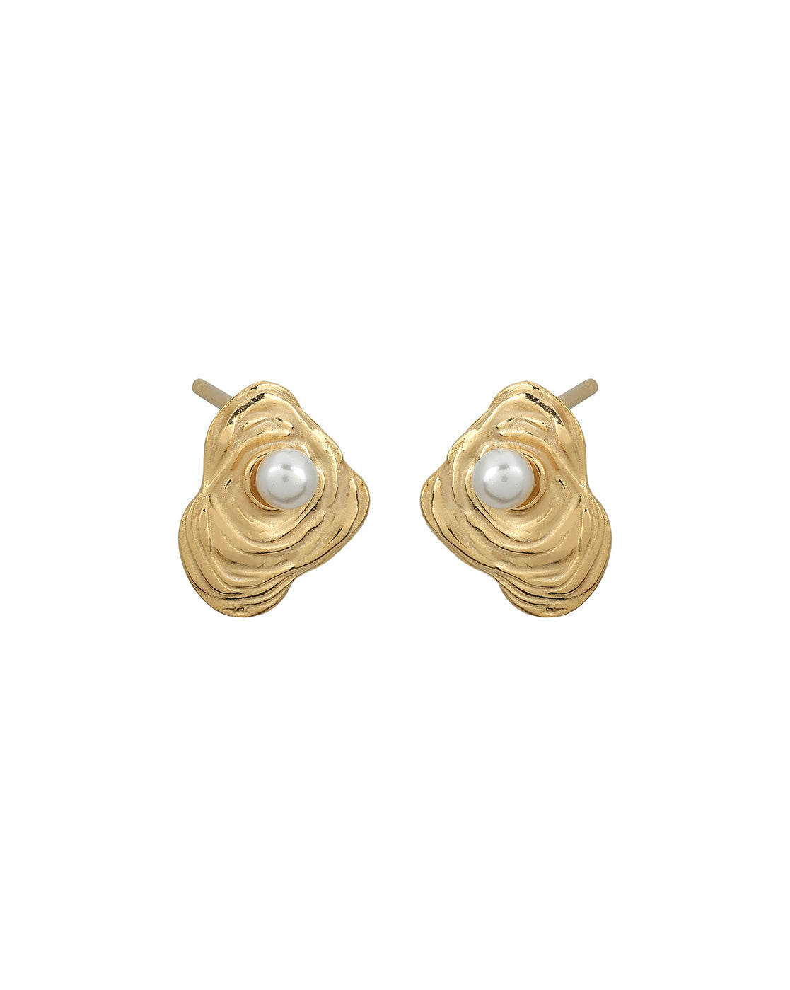 18kt Gold Plated Pearl Contemporary Petite Stud Earring
