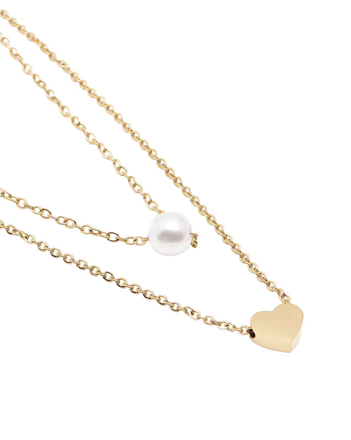 18Kt Gold Plated Pearl and Heart Layered Necklace