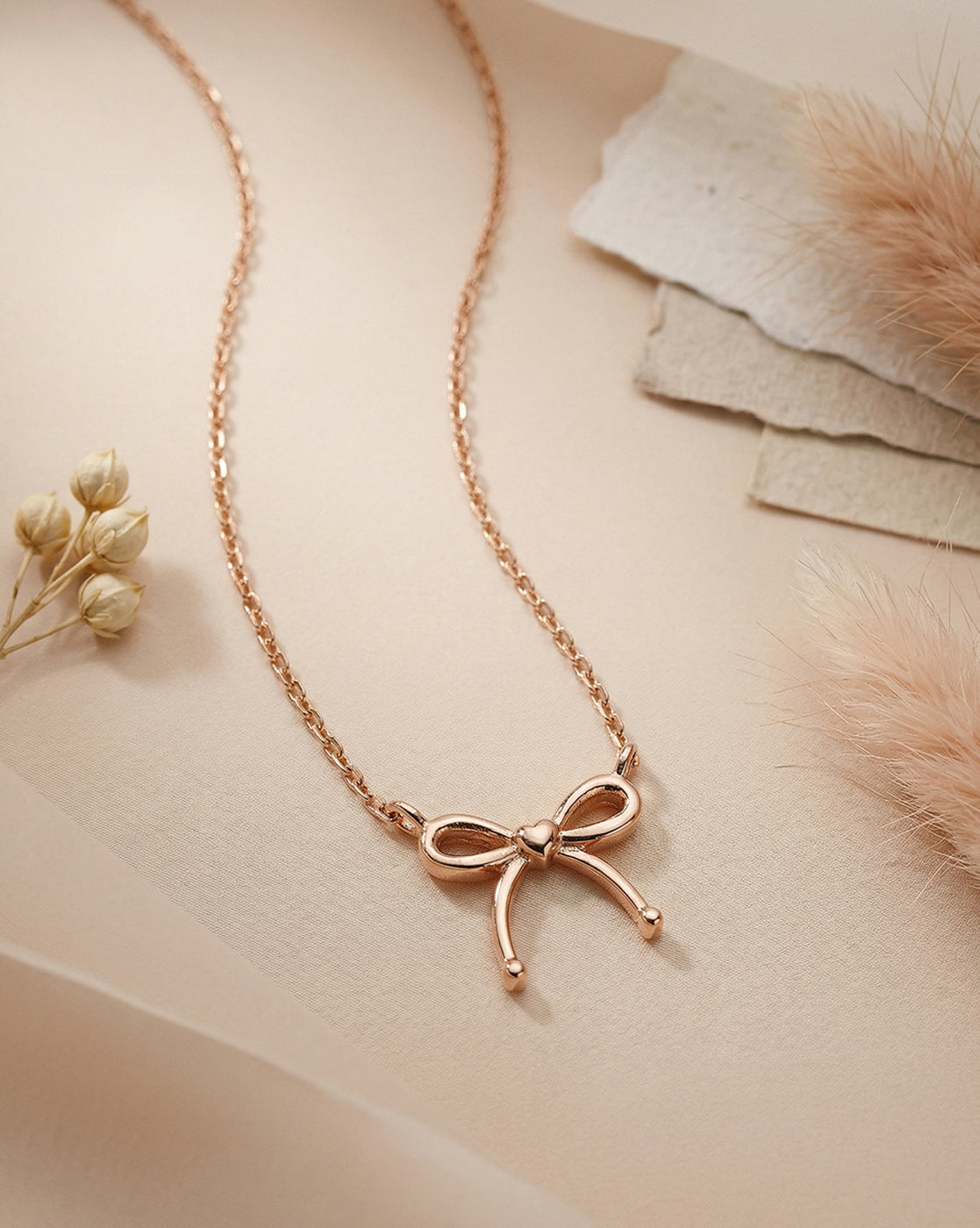 18kt Rose Gold Plated Bow Pendant and Chain