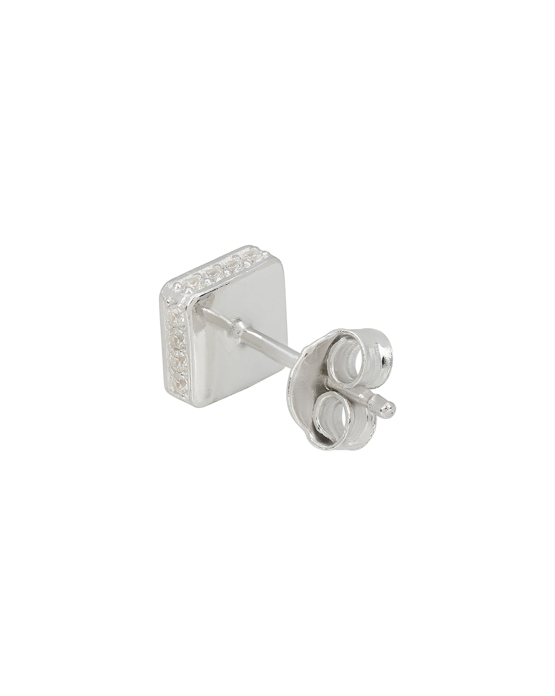 925 Sterling Silver Rhodium Plated CZ Square Mini Stud Earring