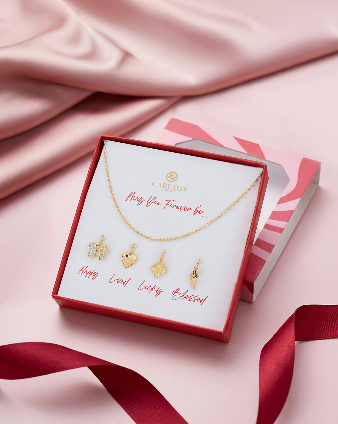 18kt Gold Plated CZ 4-Clover, Heart, Butterfly & Leaf Interchangeable pendant with Chain Necklace