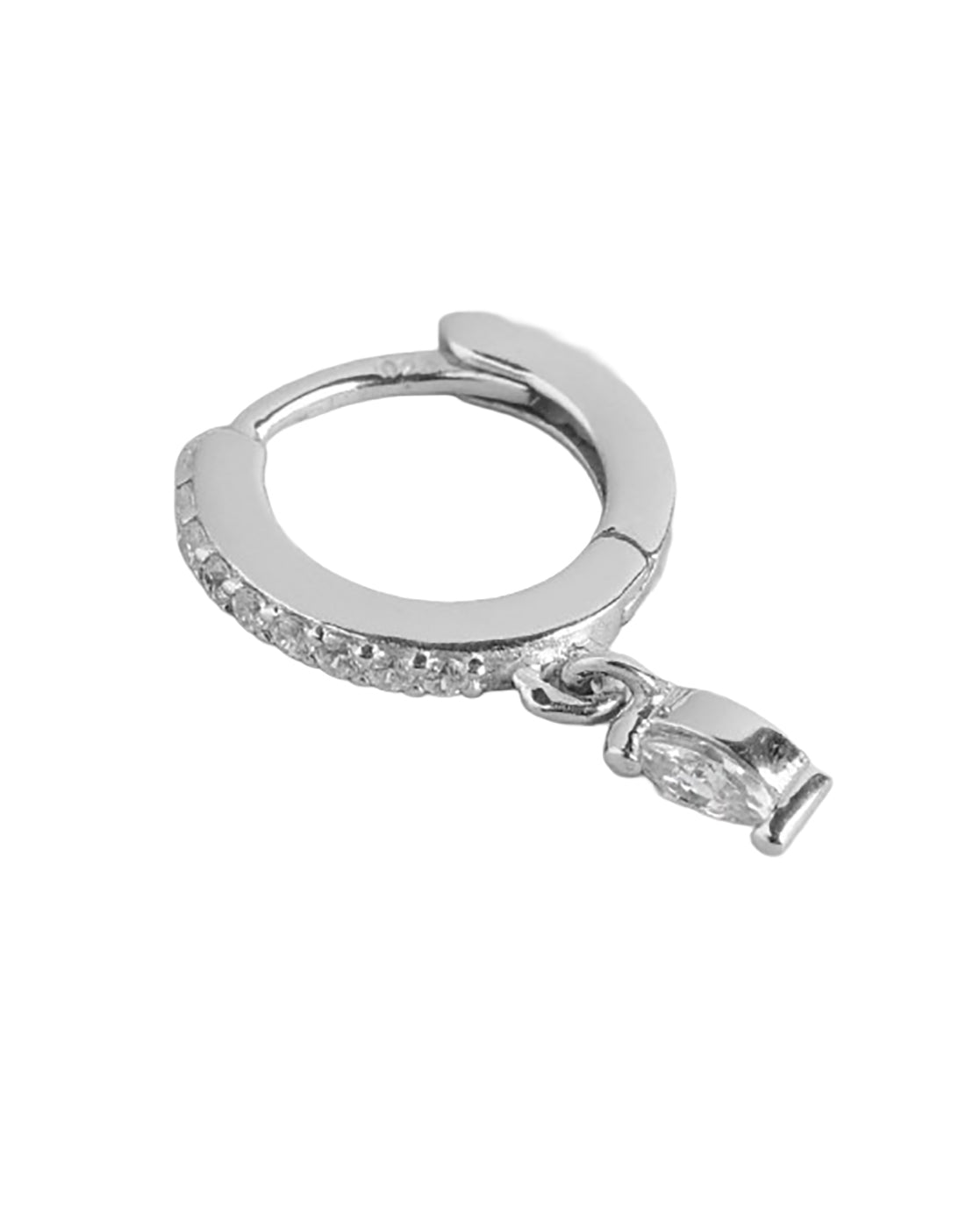 925 Sterling Silver Rhodium Plated Dangling Solitaire Mini Hoop Earring