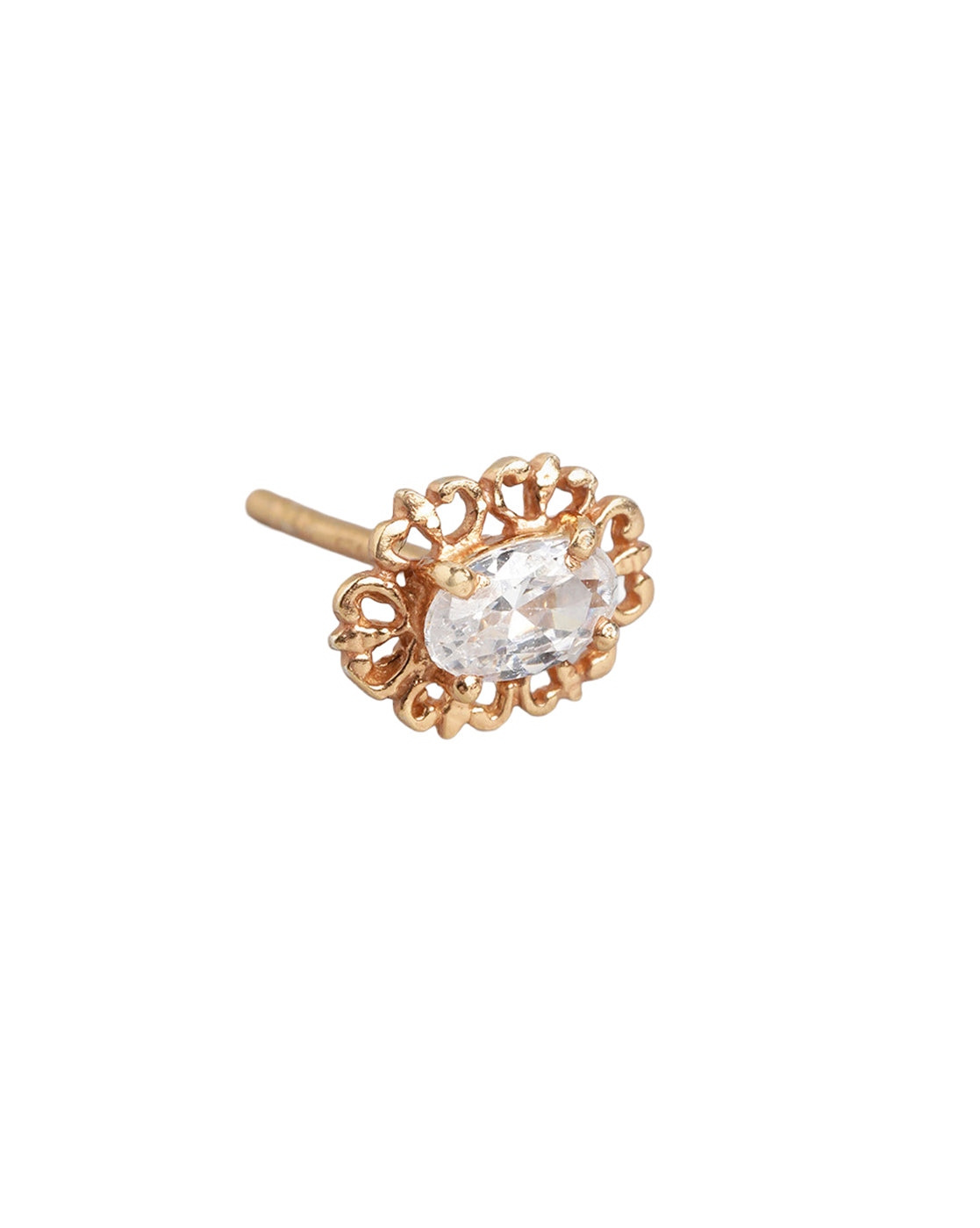 925 Sterling Silver 18kt Rose Gold Plated Solitaire Floral Oval Stud Earring