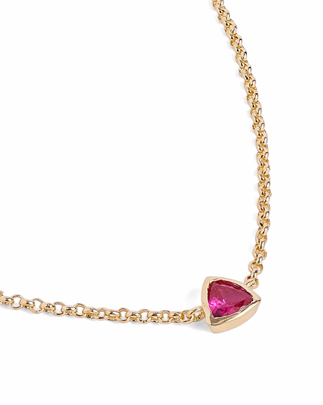 18kt Gold Plated Ruby Studded Trillion Solitaire Pendant Necklace